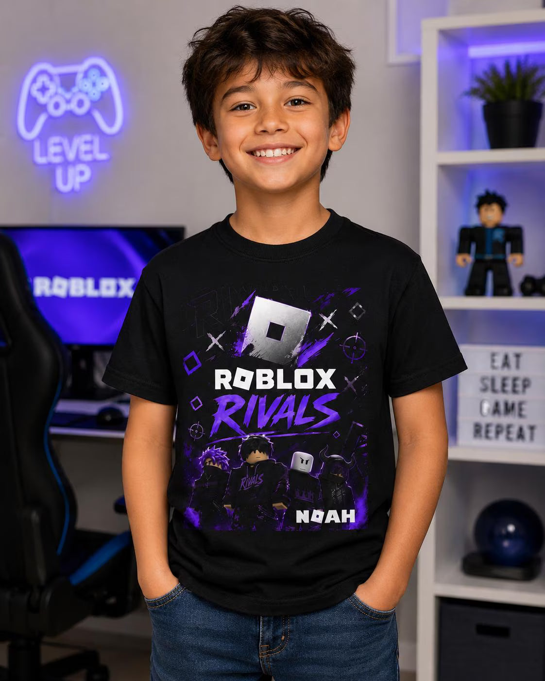 Personalized Roblox Rivals Inspired Game Kids T-Shirt Custom Name Gamer Tee Heavy Cotton Youth Shirt